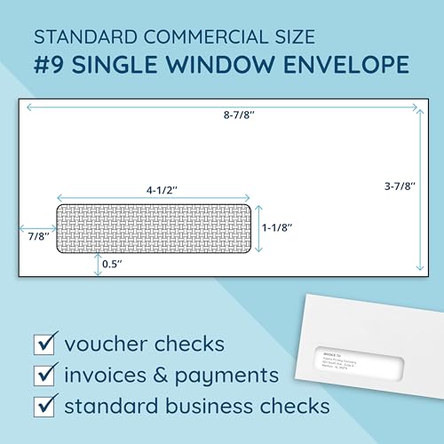 500#9 Single Window Security Envelopes, Thick Gummed Seal, Designed for Secure Mailing of Payroll Checks, QuickBooks Invoices, Return Mail, and Business Statements - 3 7/8 x 8 7/8 by Blue Summit Supplies - Image 5