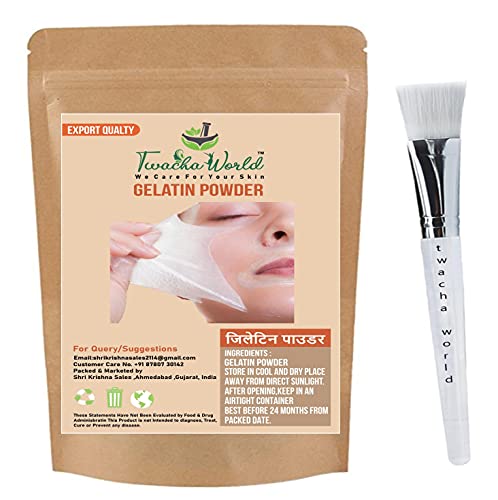 Twacha world Gelatin Powder for Face Mask/Hair removal/Peel Off Mask (Skin Care) 25 GM With Brush (25 g)