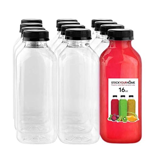 Juice Bottles with Caps for Juicing & Smoothies, Reusable Clear Empty Plastic Bottles with Caps, 16 Ounce Drink Containers for Mini Fridge, Juicer Shots, Small Water Bottles Bulk 16 oz (12 Pack)