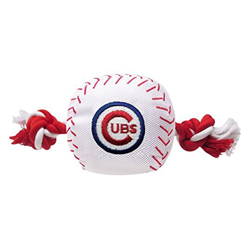 MLB CHICAGO CUBS Baseball Rope Toy for DOGS & CATS. Tough nylon, Sporty Baseball Design, Heavy-duty ropes with Inner SQUEAKER