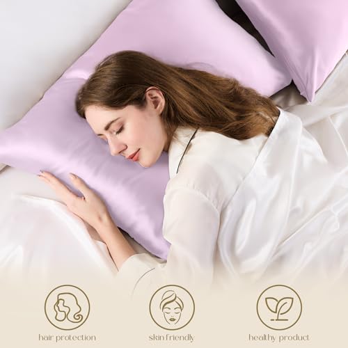ZIMASILK 100% Pure Mulberry Silk Pillowcase for Hair and Skin Health,Soft and Smooth,Both Sides Premium Grade 6A Silk,600 Thread Count,with Hidden Zipper,1pc(Standard 20''x26'',Light Purple)