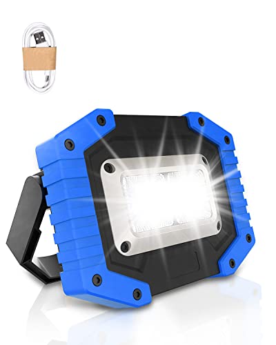 Trongle Lampe de travail LED rechargeable, 45 W, lampe de sécurité avec 3 modes, lampe de camping COB avec USB étanche pour garage, pêche, randonnée (bleu, piles incluses) Cover