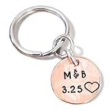 Personalized Lucky Copper Penny Key Chain with Date, Initials and Heart Around Year