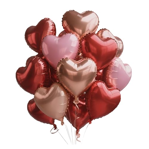 Sanu Belle Herz Folienballon 24 Stück Rot Rosa Rosegold 18 Zoll Herzluftballons Hochzeit Herzballons Helium für Party,Valentinstag,Hochzeit,Verlobung,Muttertag,Geburtstagsdeko 205013