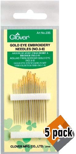 Clover 235 No. 3-9 Gold Eye Embroidery Needles, 5 Pack