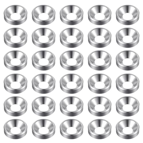 QUARKZMAN 30 Stück Senkkopf-Unterlegscheiben M5 aus eloxiertem Aluminiumlegierung, Schraubendichtungen für mechanische Zubehörteile, Silber