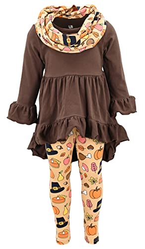 Image of Unique Baby Girls Kids Toddler 3pc Outfit Set Long Sleeve Cotton Blend Tunic Top Leggings and Scarf