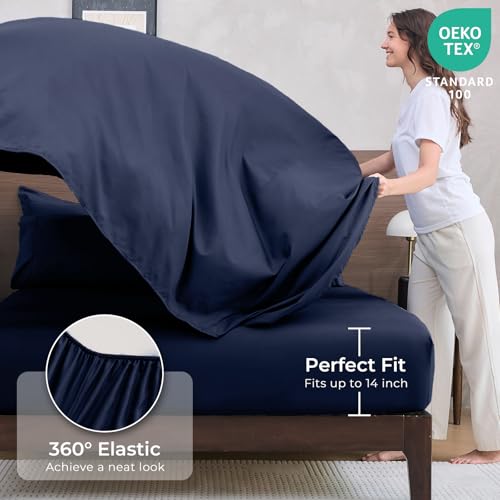 HEVUMYI Navy Blue King Comforter Set - 7-Piece All Season Bed in a Bag King, Ultra Soft Bedding Set with Comforter, Flat Sheet, Fitted Sheet, Pillowcases, Pillow Shams, Navy Blue