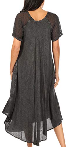 Image of Sakkas Egan Long Embroidered Caftan Dress /Cover Up with Embroidered Cap Sleeves