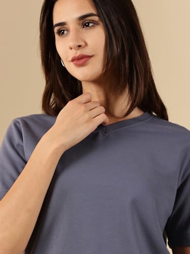 Image of Women's Pure Cotton Relaxed Fit V-Neck Half Sleeve T-Shirt | Gym Wear Casual Look T-Shirt | Regular Fitting with Comfort Wear for Women