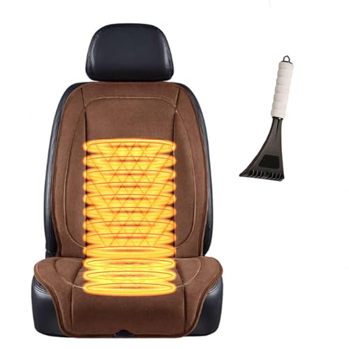シートヒーター 車用 後付け, 12V/24V シガーソケット 車用ヒーターシート, 取付簡単 幅広い車種に対応, 雪かきスコップが付属,茶色-ワンピースセット