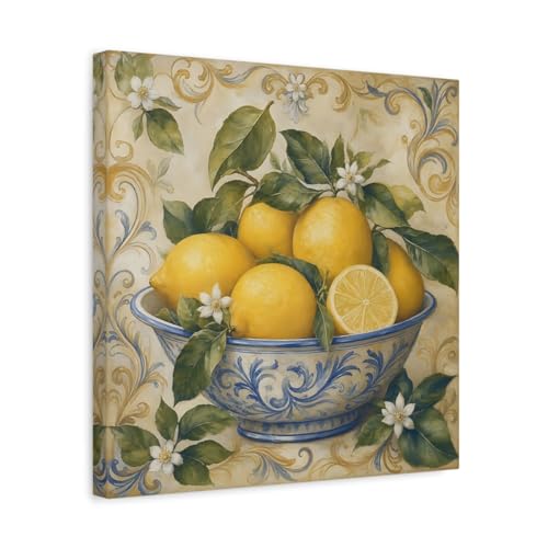 Impression sur toile citrons jaunes tableau vintage carré 40x40