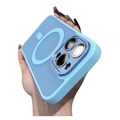 Coque mate magnétique iPhone 15 Pro Max bleue anti-choc objectif