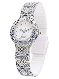 Vidrio acrílico Reloj HIP HOP colección Mandala Esfera monocromática Solo Movimiento de Tiempo - Cuarzo 3H y Correa de Silicona Estampada para Mujer