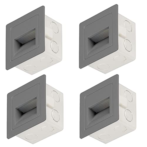Popp® Pack x4 Baliza LED 3W con Caja empotrable Luz Calida 3000K 300LM IP65 220V Aluminio Gris cuadrado Interior Exterior Luz de escalera, lámpara de pared (Gris Cuadrado 3000K)