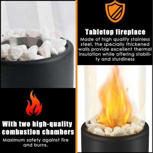 DODUOS Tischkamin, Tischfeuer mit Deko Steinen und 2 Brennkammern (Tanks) für unendliche Brenndauer, Bio Ethanol Kamin | Brenndauer Ethanol Kamin Indoor & Outdoor-Tischfeuer – Bild 7