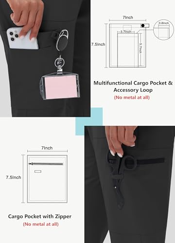 Image of MIVEI High Waisted Jogger Style Scrub Pants for Women - 8 Pockets Medical Bottoms Tapered Yoga Waistband Ribbed Ankle Cuffs
