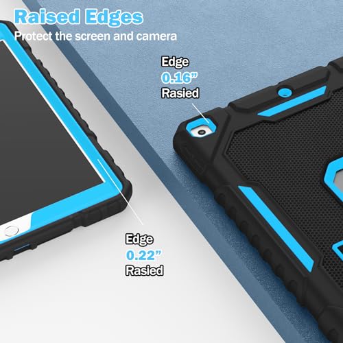 Image of ZoneFoker Case for iPad 9th /8th /7th Generation 2021 /2020 /2019(10.2 inch), Heavy Duty Military Grade Shockproof Rugged Protective 10.2 inch Cover with Built-in Stand for iPad 9 8 7 Gen (Black+Blue)