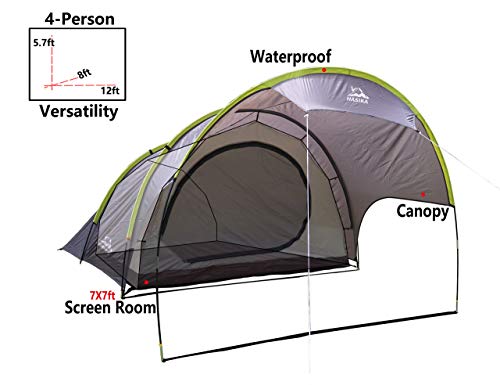 Motorcycle Camping Tent for Backpacking Bike Freestanding Tunnel Tent with Vestibule Double Layer Waterproof Portable 4 Person 3 Season Durable Brown - Thumbnail 2