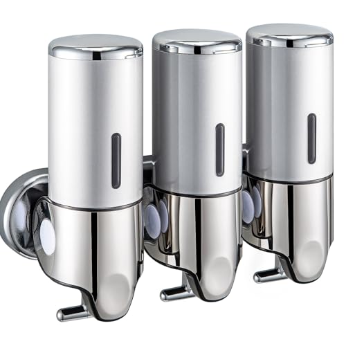 Holdfiturn Wall-Mounted Soap Dispenser, 3x500mL Shampoo and Conditioner Dispenser for Shower Bath Soap 3 Chamber No Drill Body Wash Pump Squeeze Triple Large System Organizer for Kitchen Bathroom - Cosy Home Interiors Holdfiturn Wall-Mounted Soap Dispenser, 3x500mL Shampoo and Conditioner Dispenser for Shower Bath Soap 3 Chamber No Drill Body Wash Pump Squeeze Triple Large System Organizer for Kitchen Bathroom