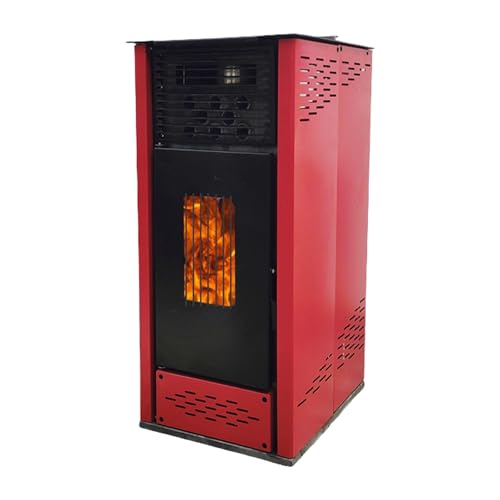 Estufa de pellets de biomasa multifunción con calefacción de circulación de 360°, diseño libre de humo de doble cámara, color rojo para calentamiento de toda la casa red