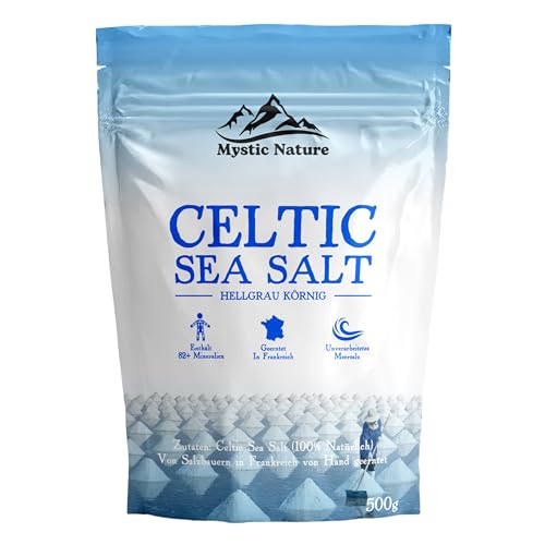 Mystic Nature Keltisches Meersalz - 500g | 100% natürlich, unraffiniert, mineralstoffreich | Keltische Salzkristalle aus Frankreich | Reich an Magnesium, Kalzium, Eisen und Kalium