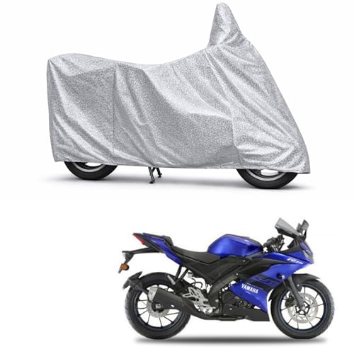 Image of 100% Waterproof Two Wheeler Body Cover Multi Layered Fabric Designed for Yamaha YZFR15 | Belt Buckle Lock | Silver Mag