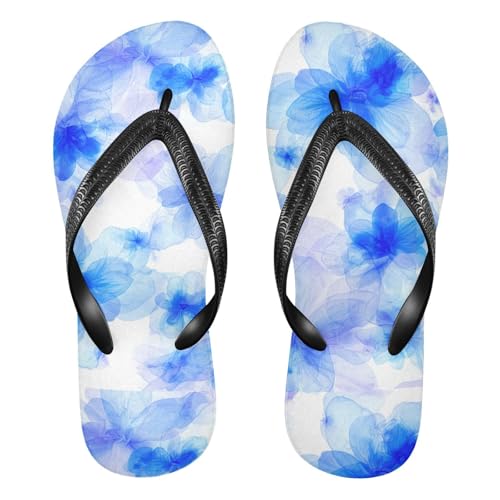 Blue Flower Blossom Flip Flops for Beach Thong Sandals Anti-slip Lightweight Flat Slippers for Summer Outdoor Travel
