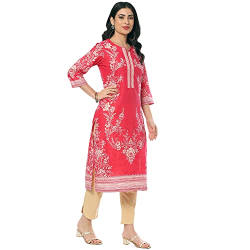 Image of BIBA Women Cotton Regular Fit Straight Printed Kurta
