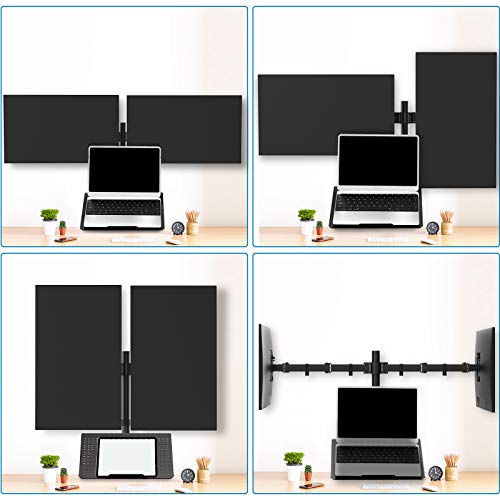 Huanuo Laptop Mount, Height Adjustable Dual Monitor Mount With Laptop Keyboard Tray Fit Two 13 To 27 Inch Flat Curved Computer Screens And 10 To 17 Inch Notebooks #TOP5