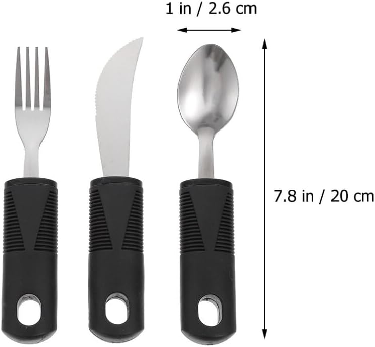Anti-Shake Elderly Adaptive Utensils Set with Non-Slip Thick Handles Lightweight Stainless Steel Tableware for Hand Tremors Arthritis Patients 6-Piece