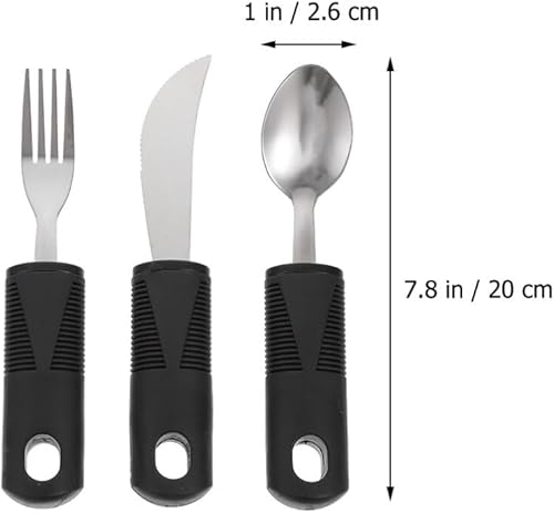 Miniatura 2 de Utensilios adaptables de fácil agarre, juego de 6 piezas con peso para temblores de manos, ancianos, tenedor de acero inoxidable, cuchillo, cuchara