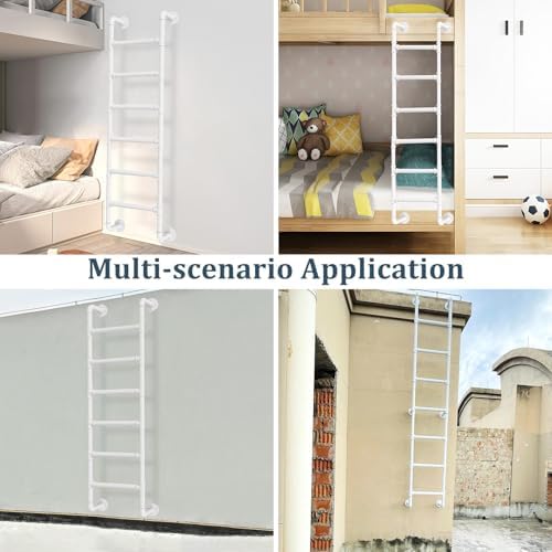 3 Step RV Bunk Bed Ladder Wall Mounted White Wrought Iron Safe Emergency Fire Escape 65in for Loft Climbing Ideal for RVs Trailers and Bunks