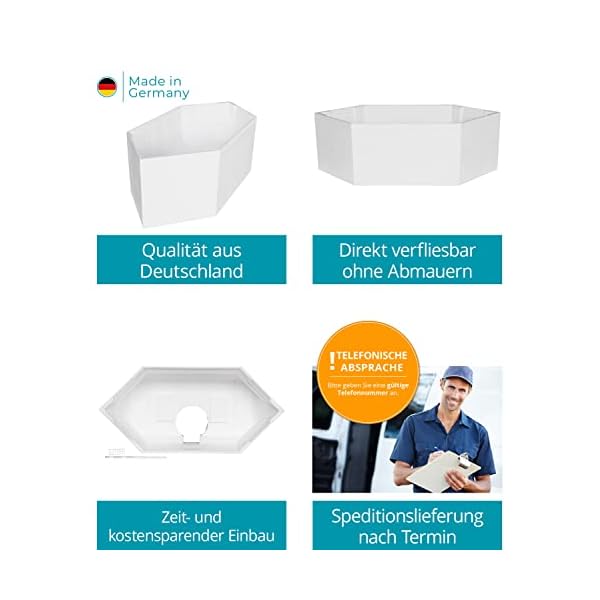 Calmwaters® Wannenträger 190 x 90 cm Exclusive, Passend für Sechseck-Badewanne 190x90 cm, Styroporträger, Schall- und wärmedämmend, Direkt verfliesbar, Badewannenträger in Weiß, 03AX3364 – Bild 5