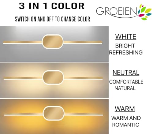Image of Groeien Pack of 2 | 18 watt LED 3 Color Linear Gold Body Picture Photo Frame /Mirror Bathroom Wall Light (Warm+Natural+Coolwhite)(Linear Glow-Gold, 2)