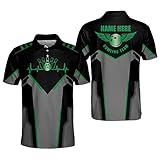 LASFOUR Custom Bowling Shirts for Men, Men's Bowling Polo Shirts Short Sleeve, Green Bowling Shirt,