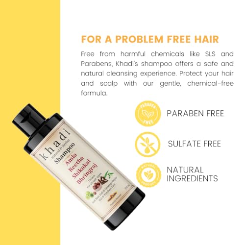 Image of Namchi Natural KHADI Natural Amla, Reetha, Shikakai & Bhringraj Shampoo | Anto Hair Fall & Damage Repair | Sulfate, SLS & Paraben Free | 210 ML