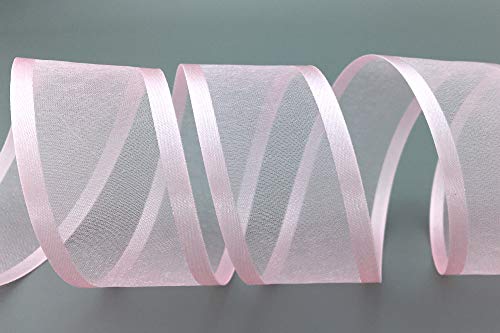 finemark 25 m x 38 mm Chiffon Ribbon with Satin Edge Pink Light Pink (50) Chiffon Decorative Ribbon Gift Ribbon Semi-Transparent Shiny Without Wire Organza - Image 3