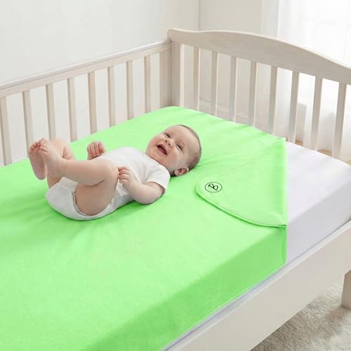 Image of Btag Baby Waterproof, Super Soft Fast Drying Mattress Protector | Extra Absorbent, Anti-Itching Sheet for New Born,Toddler (Size 140x210 cm, Pack of 1, Green)