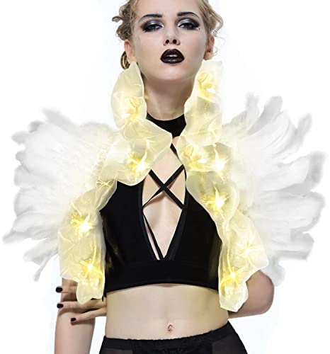 UQJE Victorian Natural Feather Shawl Shrug Shoulder Wrap Gothic Collar Costume Accessories-White1