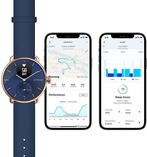 Recomendix | Withings ScanWatch - Reloj inteligente híbrido con ECG,  tensiómetro y oxímetro, Oro rosa/azul, 38 mm