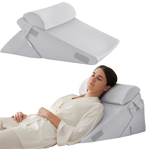 Bedluxe 3Pcs Orthopedic Bed Wedge Pillow Set, Foam Wedge Pillow