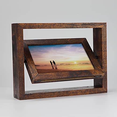EXYGLO Brown 6x4 Photo Frames, Double Picture Frames 4x6 for Horizontal or Vertical Tabletop Display - Perfect Presents for Families and Friends (2 Pack)
