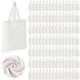 Roowest 120 Pieces Cotton Tote Bag Bulk 15 x 16 Inch Blank Canvas Tote Bags Reusable with Long Handle for Women Men DIY(White)