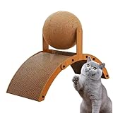 Sisalball Katzenkratzbrett, Kratzball für Katzen, Interaktiver Vertikaler Kratzer mit Wellpappe Basis, Katzenspielzeug für Spielruhe Seniorenwohnung Wohnzimmer Fenster Outdoor Mehrere Katzen