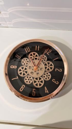 Image of Moving Gear Wall Clock, Round, Gold and Rose Gold Finish, Options (Black, Set of 1 Clock)