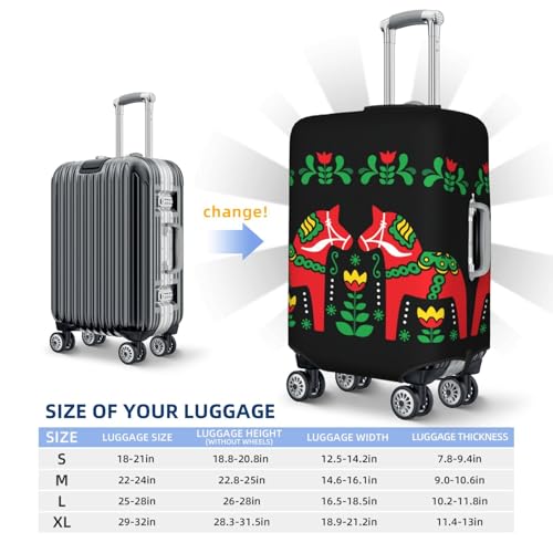 Red Swedish Dala Horse Folk Art Luggage Cover Elastic Suitcase Covers for Protector Suitcase Sleeve for Luggage 18-32 In2