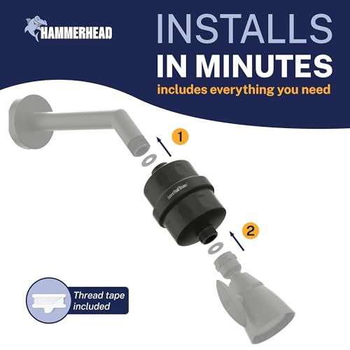 Image of HammerHead Showers Solid Metal Shower Head Filter - KDF 55 Shower Filter, High Pressure Universal Shower Filters to Remove Toxic Chemicals - Removes Chlorine and Heavy Metals - Matte Black