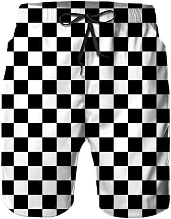 BUGKHD Checkerboard Modern Black Checkered Pattern Men's Summer Beach Shorts, Athletic Trunks