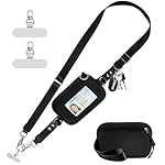 Clip and Go Strap for Phone with Wallet Crossbody Phone Lanyard Adjustable and Detachable RFID Wristlet Wallet with ID Window and Zipper, Black